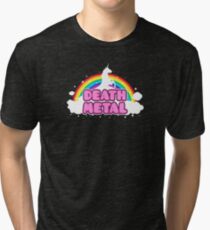 DEATH METAL! (Funny Unicorn / Rainbow Mosh Parody Design) Tri-blend T-Shirt