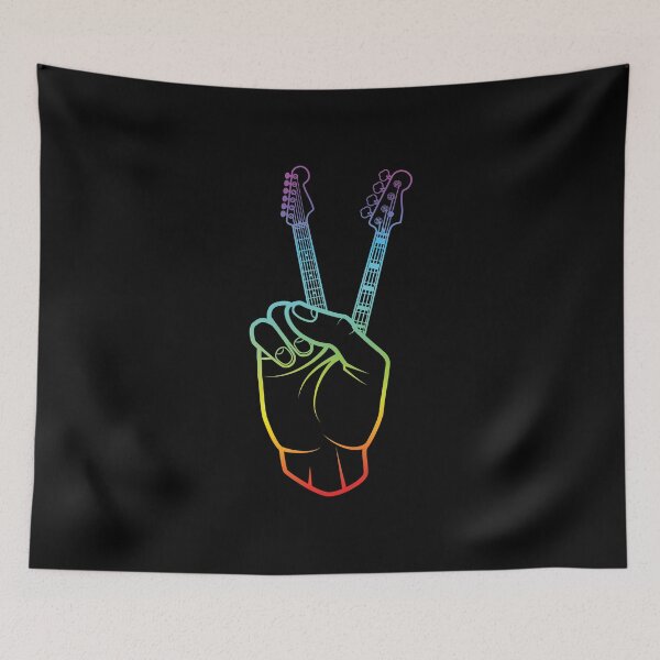 Item preview, Guitar and Bass Outline Hand Peace Sign Colorful Theme designed and sold by nightsworthy.