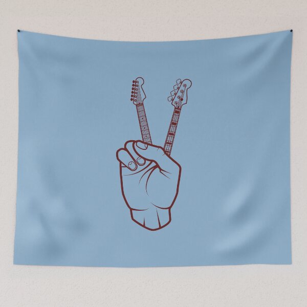 Item preview, Guitar and Bass Outline Hand Peace Sign Light Theme designed and sold by nightsworthy.