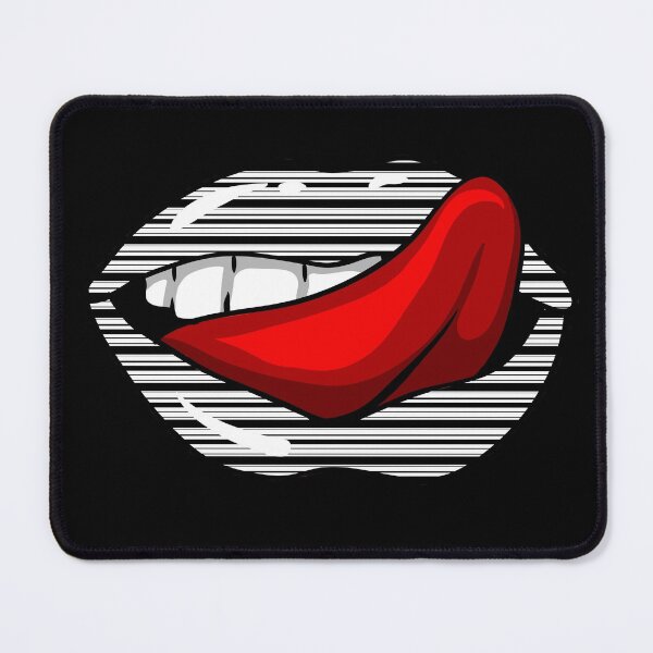 Item preview, Artistic Abstract Black and White Striped Pattern Lips with Red Tongue - by Iskybibblle designed and sold by Iskybibblle.