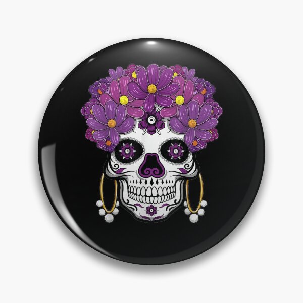 Item preview, El Dia De Muertos Purple Sugar Skull Flowers Mexican designed and sold by patsa4.