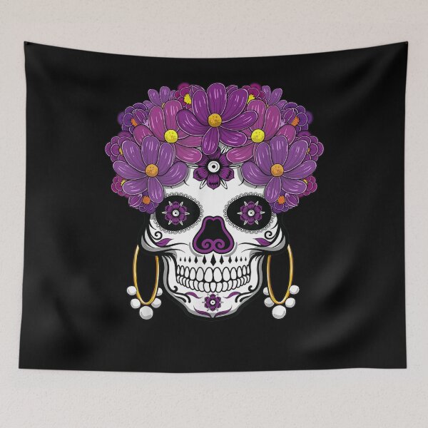 Item preview, El Dia De Muertos Purple Sugar Skull Flowers Mexican designed and sold by patsa4.