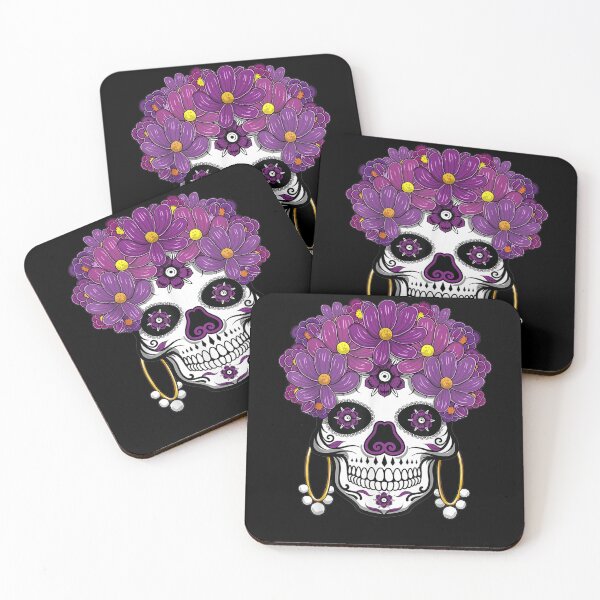 Item preview, El Dia De Muertos Purple Sugar Skull Flowers Mexican designed and sold by patsa4.