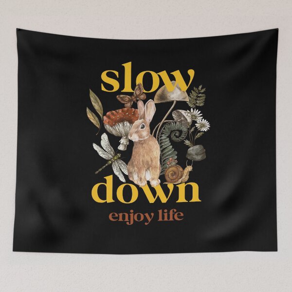 Item preview, Cottagecore Aesthetic Slow Down Enjoy Life Rabbit Mushrooms designed and sold by Uppercase Tees.