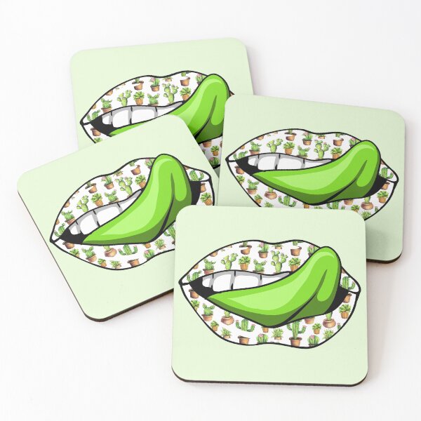 Item preview, Artistic Abstract Cactus Pattern Lips with Green Tongue - by Iskybibblle designed and sold by Iskybibblle.