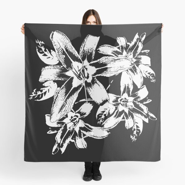 Scarf Lilies White on Black by Swoot  Scarf