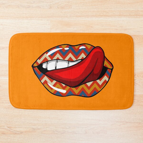 Item preview, Artistic Abstract Chevron Orange Mardi Gras Pattern Lips with Red Tongue - by Iskybibblle designed and sold by Iskybibblle.