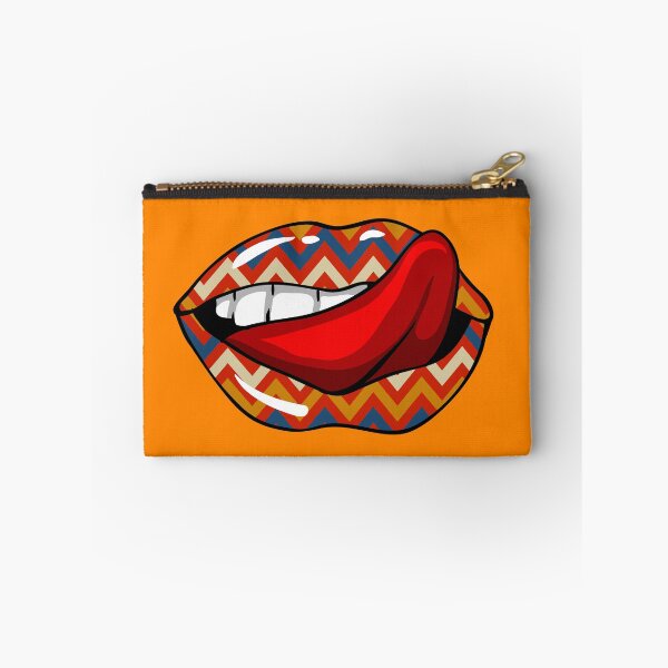 Item preview, Artistic Abstract Chevron Orange Mardi Gras Pattern Lips with Red Tongue - by Iskybibblle designed and sold by Iskybibblle.
