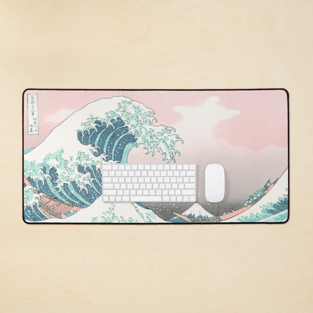 The Great Wave off Kanagawa - Hokusai - Pastel Pink Color Mouse Pad