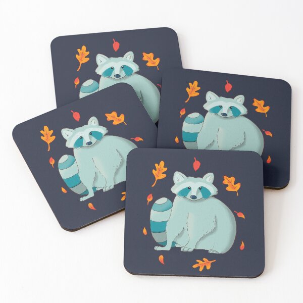 Item preview, Autumn-fall blue raccoon and orange leaves designed and sold by Patrick Gervacio.