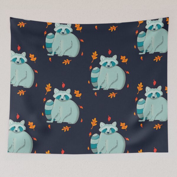 Item preview, Autumn-fall blue raccoon and orange leaves designed and sold by Patrick Gervacio.