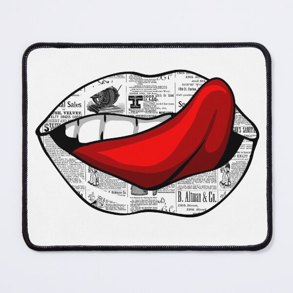 Item preview, Artistic Abstract Newspaper Pattern Lips with Red Tongue - by Iskybibblle designed and sold by Iskybibblle.