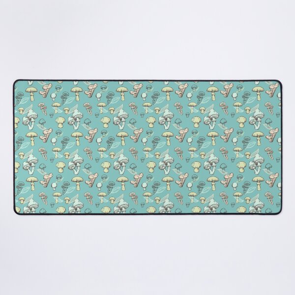 Colorful Hand Drawn Mushroom Pattern Fungi Texture Monte Carlo Green Desk Mat