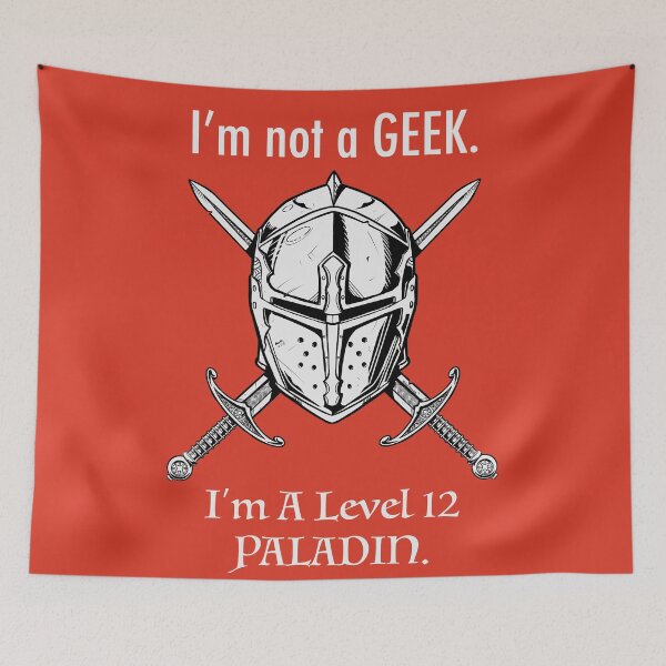 Artikelvorschau, Ich bin kein Geek, ich bin ein Level 12 Paladin-Helm mit gekreuzten Schwertern entworfen und verkauft von MichaelHoweArts.