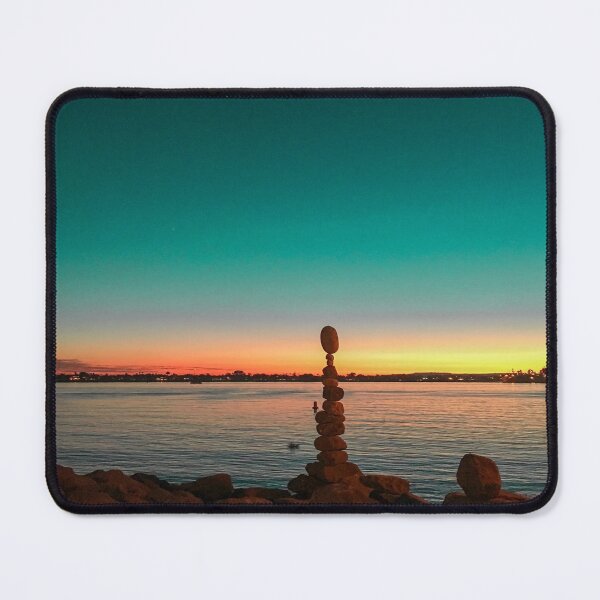 Item preview, Orange ocean Sunset with balanced rocks designed and sold by Happiness Creators.