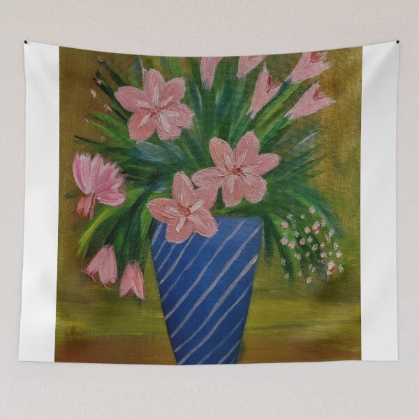 Item preview, So this beautiful arrangement of lillys in blue and silver detail vase . designed and sold by kkartwork.