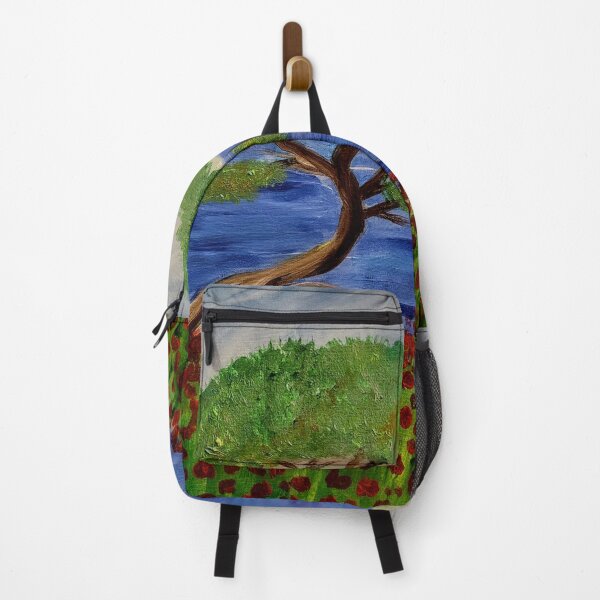 Item preview, Bonzai tree over the edge of a cliff with poppies growing everywhere and a small island in the distance. designed and sold by kkartwork.