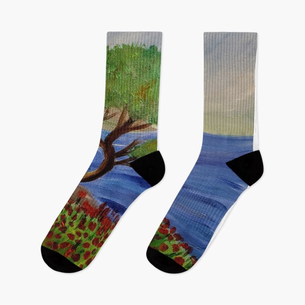 Item preview, Bonzai tree over the edge of a cliff with poppies growing everywhere and a small island in the distance. designed and sold by kkartwork.