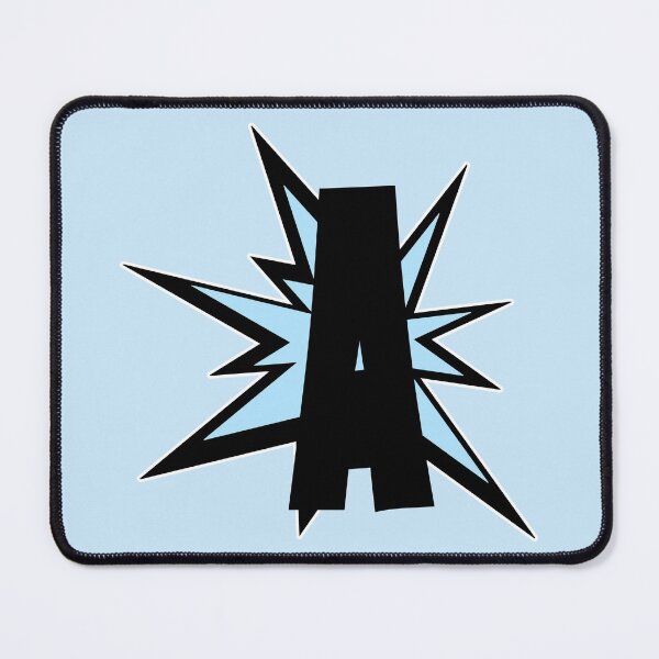Item preview, Alphabet A letter in light blue as comic hero cartoon monogram initials designed and sold by MadandMean.
