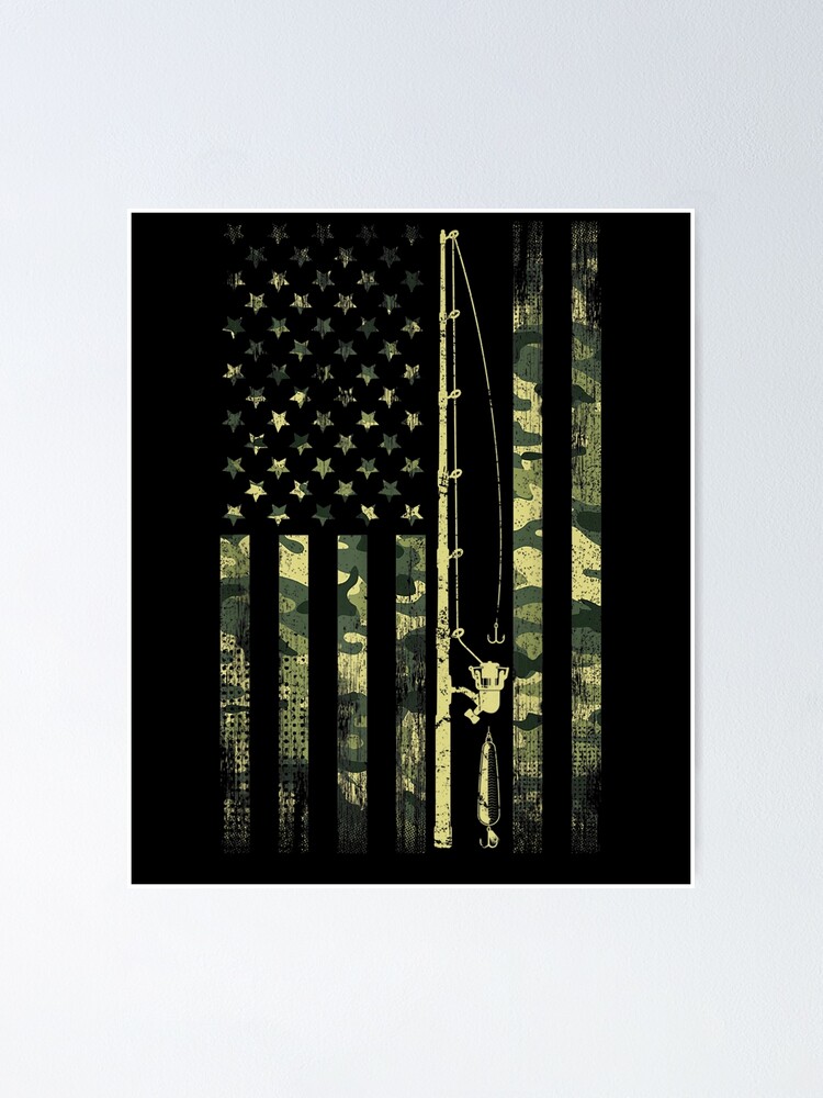 Fishing Pole American Flag Usa Camo Camouflage Fishing Rod Poster