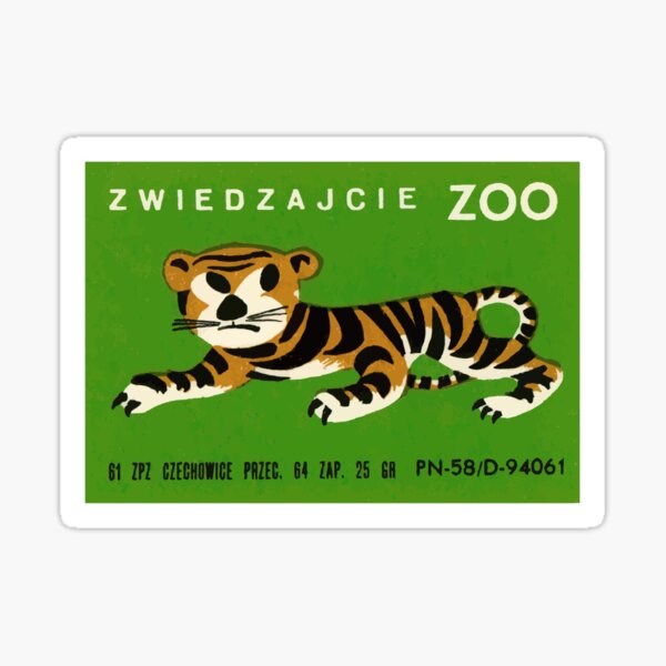 Artikel-Vorschau von Polnischer Zoo-Tiger-Streichholzschachtel-Aufkleber, designt und verkauft von retrographics.