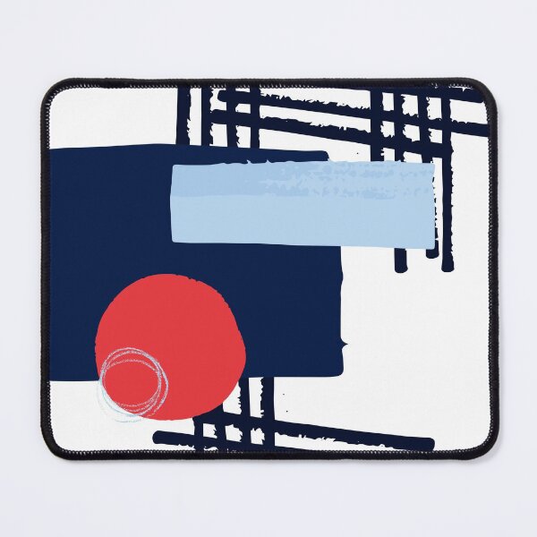 Item preview, Red Sun Blue Square Artwork No3 Japandi style 2022 designed and sold by dreamofdenim.