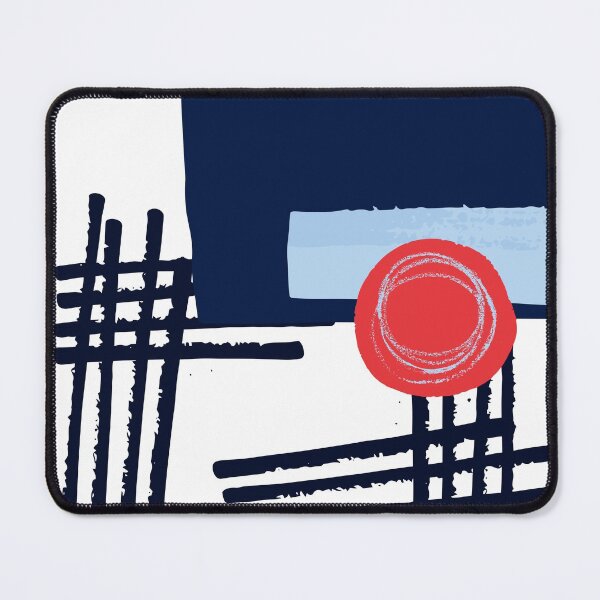 Item preview, Red Sun Blue Square Artwork No2 Japandi style 2022 designed and sold by dreamofdenim.