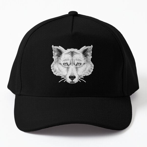 Wolf Head Black and White Ink Design Baseball Cap