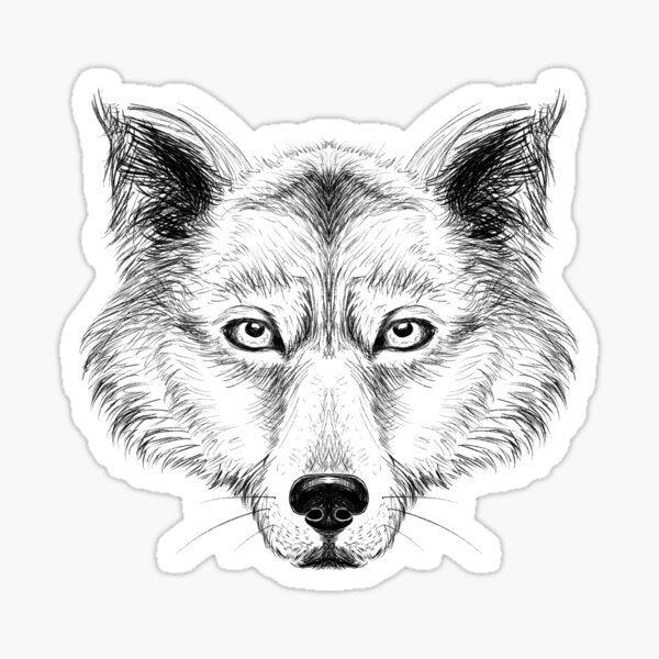 Wolf Head Black and White Ink Design Sticker