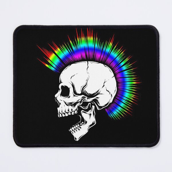 Aperçu de l'œuvre Crâne punk avec Mohawk aux couleurs de l'arc-en-ciel créée et vendue par Ikaroots.