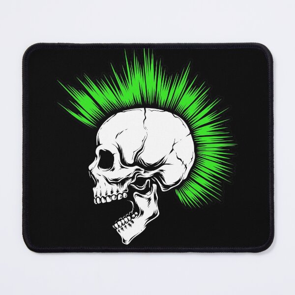 Aperçu de l'œuvre Crâne punk avec Mohawk vert créée et vendue par Ikaroots.