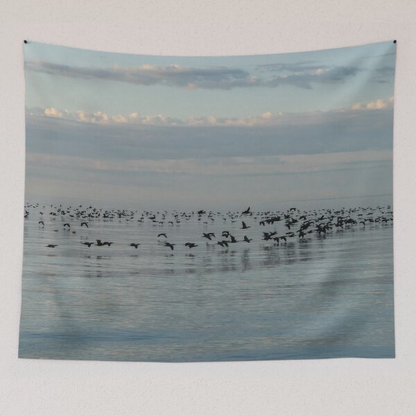 Item preview, Bird Ribbons in Black and Blue - Cormorant Flocks and Ripple Patterns designed and sold by Georgia Mizuleva.
