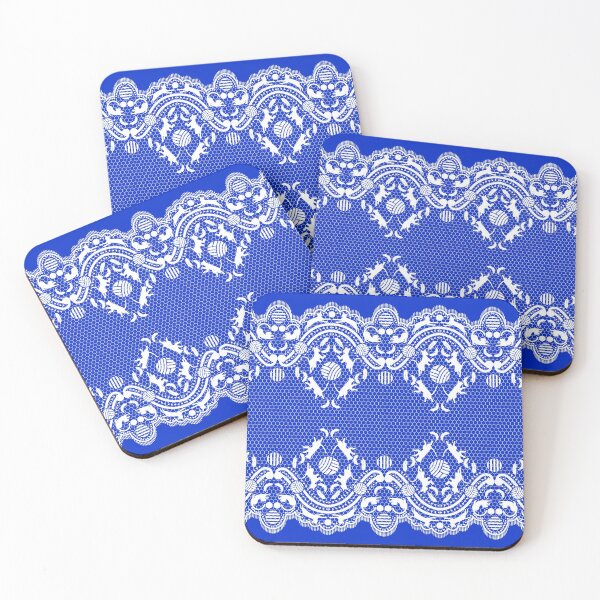 Item preview, For lovers of cats, lace and fashion. White with a blue background designed and sold by SueKnox.