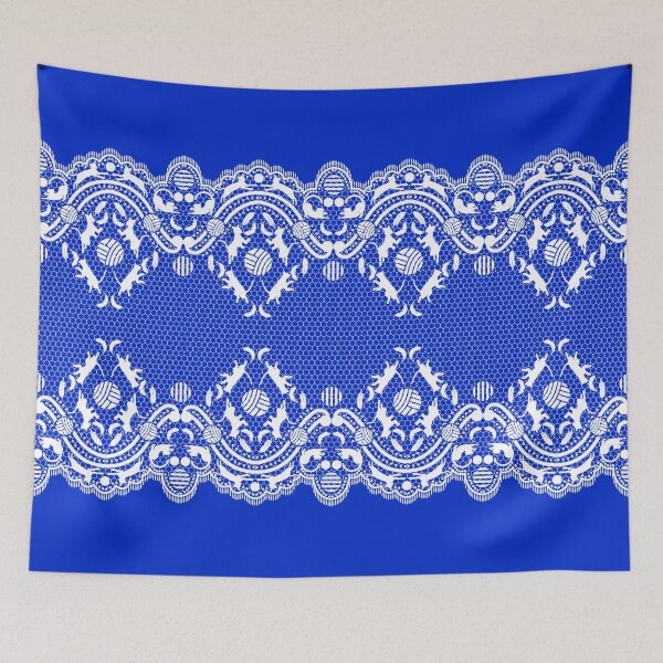 Item preview, For lovers of cats, lace and fashion. White with a blue background designed and sold by SueKnox.