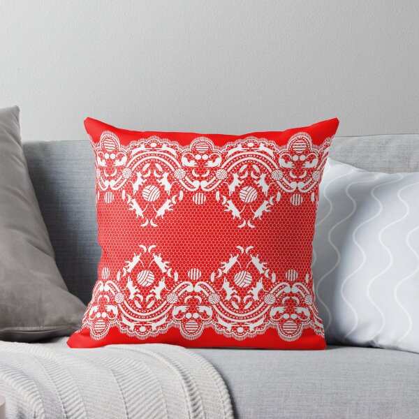 Item preview, For lovers of cats, lace and fashion. White with a red orange background designed and sold by SueKnox.