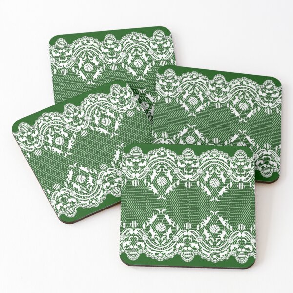 Item preview, For lovers of cats, lace and fashion. White with a green background designed and sold by SueKnox.