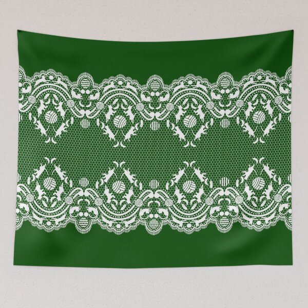 Item preview, For lovers of cats, lace and fashion. White with a green background designed and sold by SueKnox.