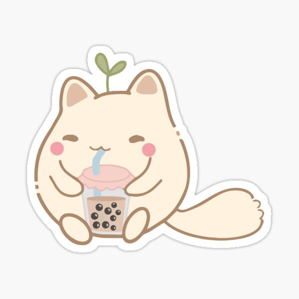 Item preview, Cute Cat Smile Milk Tea Stickers designed and sold by Paper Hearteu.