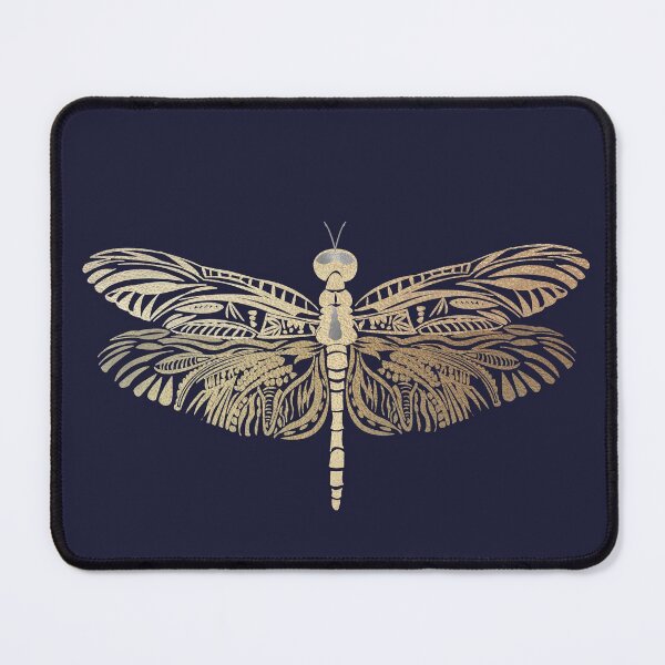 Item preview, Beautiful intricate abstract tattoo dragonfly outline - for lovers of dragonflies. Royal navy blue and gold - Caroline Laursen original designed and sold by Caroline Laursen.