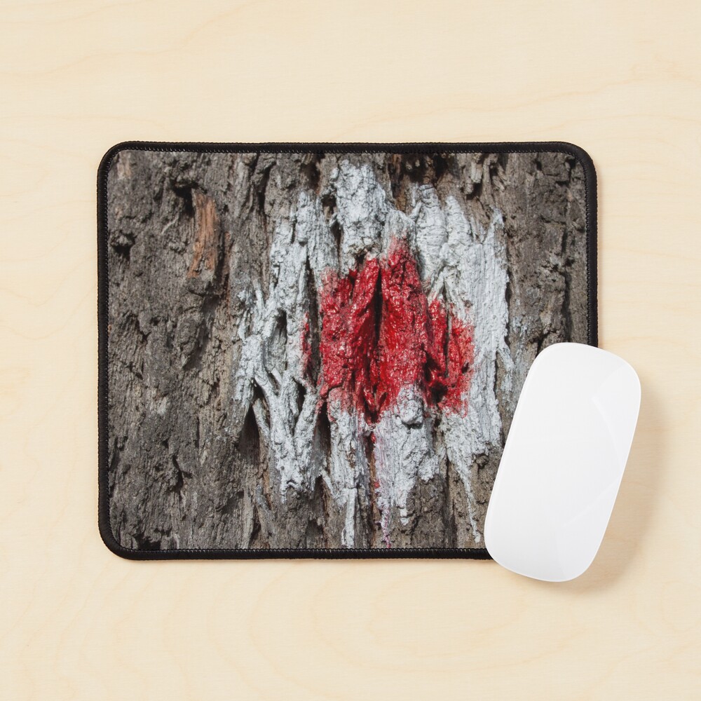 Forest tree, marked with red and white circle, wooded bark texture, original photography Mouse Pad
