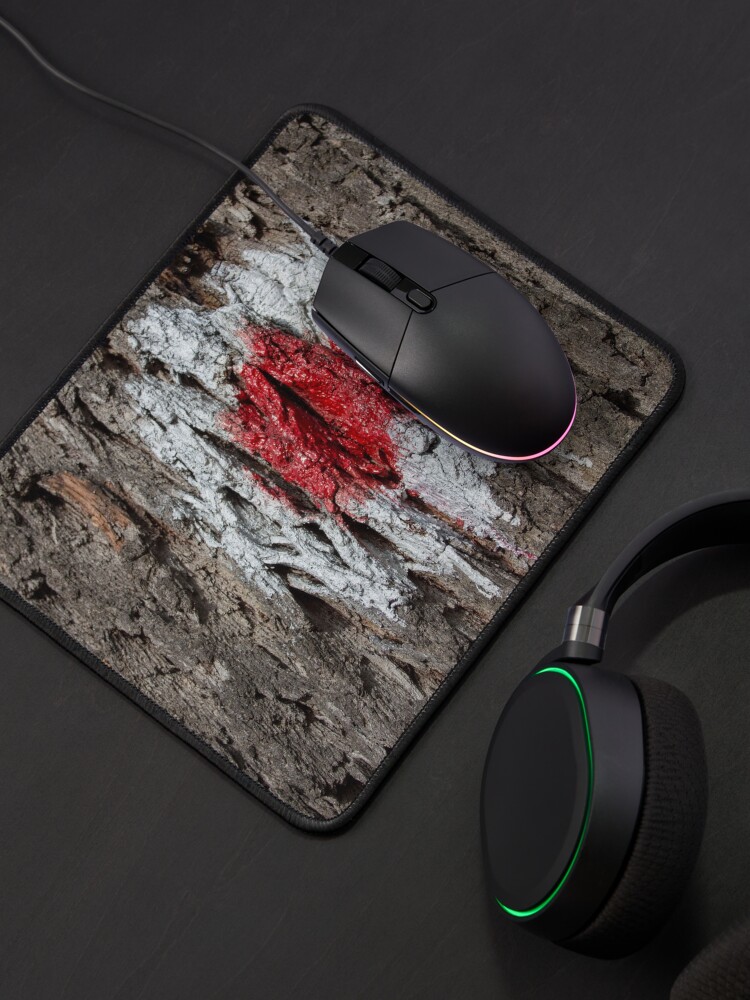 Alternate view of Forest tree, marked with red and white circle, wooded bark texture, original photography Mouse Pad
