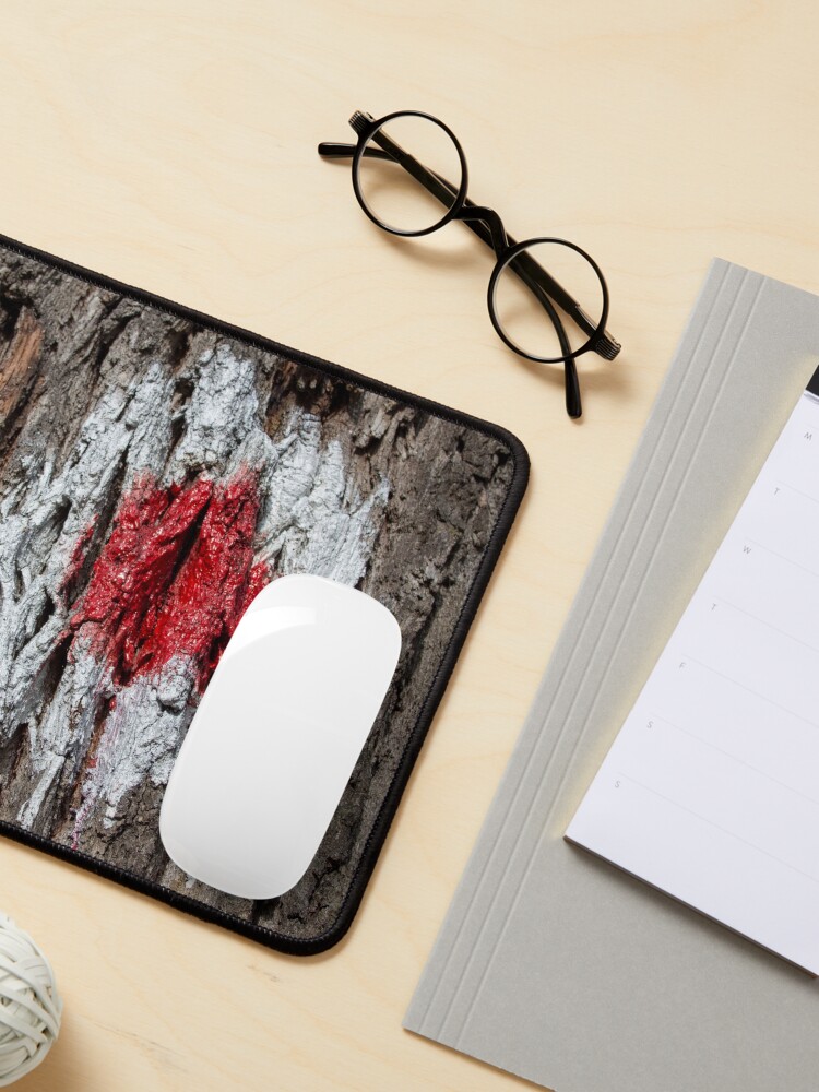Alternate view of Forest tree, marked with red and white circle, wooded bark texture, original photography Mouse Pad