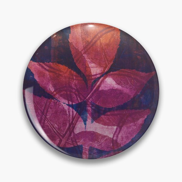 Item preview, Botanical striking monoprint design of real leaves in rich magenta orange and blues,  designed and sold by AliSullivanArt.