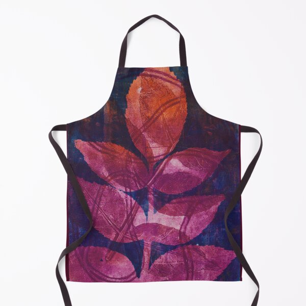 Item preview, Botanical striking monoprint design of real leaves in rich magenta orange and blues, designed and sold by AliSullivanArt.