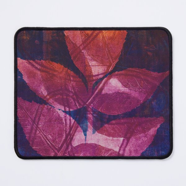 Item preview, Botanical striking monoprint design of real leaves in rich magenta orange and blues,  designed and sold by AliSullivanArt.