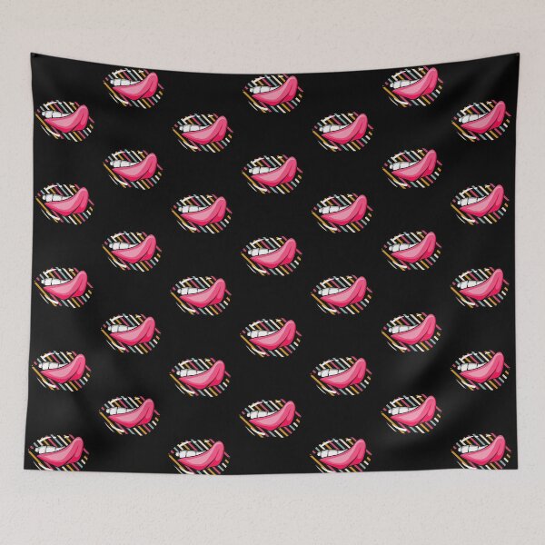 Item preview, Artistic Abstract  Multicolor Stripes Pattern Lips  with Pink Tongue - by Iskybibblle designed and sold by Iskybibblle.