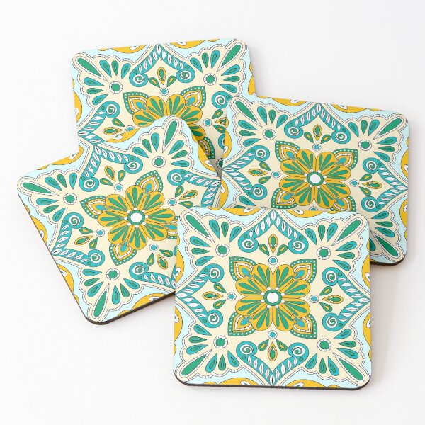 Item preview, Moroccan Tile Pattern - Yellow and Green - Detailed Block Print Design, simple pattern designed and sold by SemDesigns1.