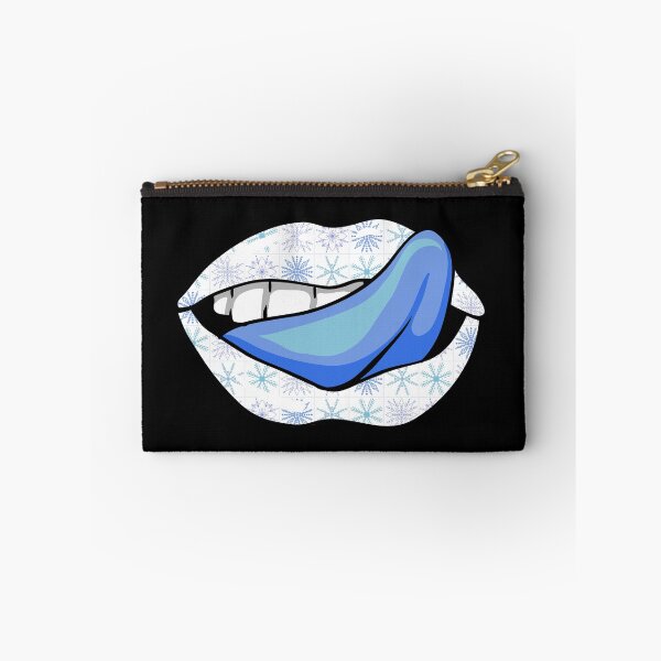 Item preview, Artistic Abstract Blue  Snowflakes Pattern Lips  with Blue Tongue with Black Outline  - by Iskybibblle designed and sold by Iskybibblle.