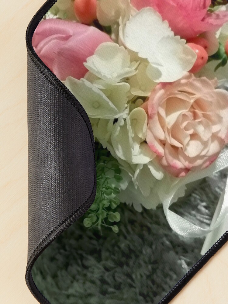 Alternate view of Ask me about my plants. Wonderful bouquet of multicolored flowers with a blank note of the sender, on foot, on a fluffy rug. Mysterious love Mouse Pad