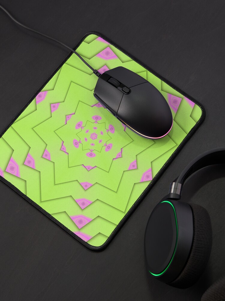 Alternate view of Light neon green and light purple geometric pattern Mouse Pad